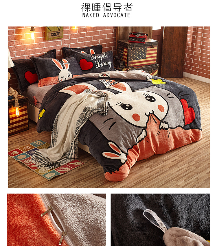Mùa đông nhung san hô nhung bốn mảnh dày flannel quilt bao nhung nhung ấm ấm bộ đồ giường lông cừu bộ ga giường everon