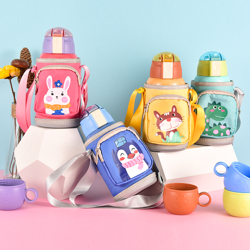 Children's thermos cup straw pot for primary school students water cup stainless steel kindergarten baby fall-proof portable intelligent kettle