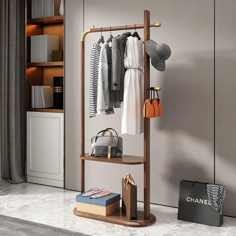 Hanger Floor-to-ceiling bedroom New Chinese style light luxury All solid wood coat rack Simple modern room clothes rack