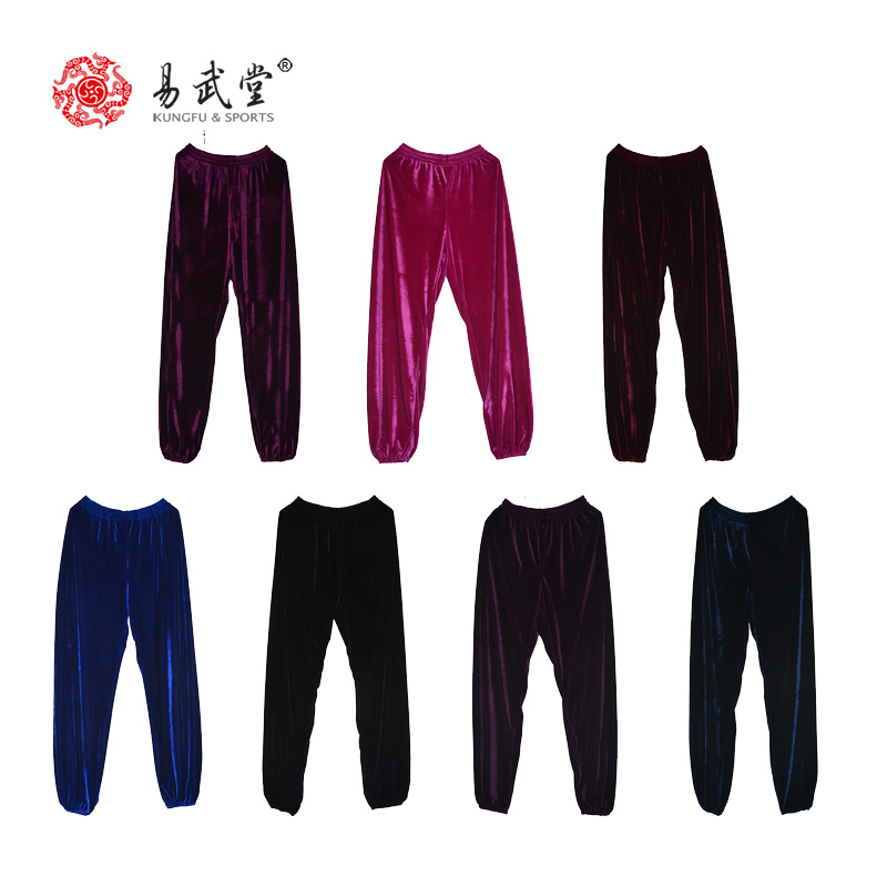 Yiwutang gold velvet Tai Chi pants thickened warm autumn and winter martial arts practice lantern pants men and women the same style Tai Chi