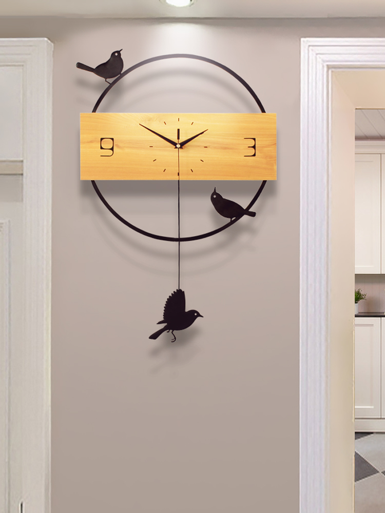 Nordic creative swing wall clock Living room bedroom silent clock Wooden wall clock modern simple home wall clock