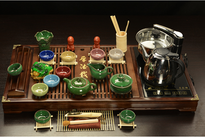 ZongTang tea set suit household pottery and porcelain of a complete set of automatic solid wood tea tray tea contracted kung fu tea tea sea