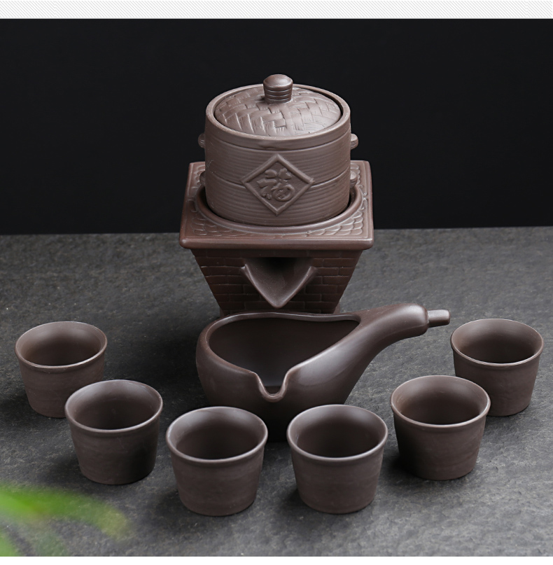 ZongTang purple sand tea set suits for domestic half automatic stone mill lazy kung fu tea tea caddy fixings tea cup