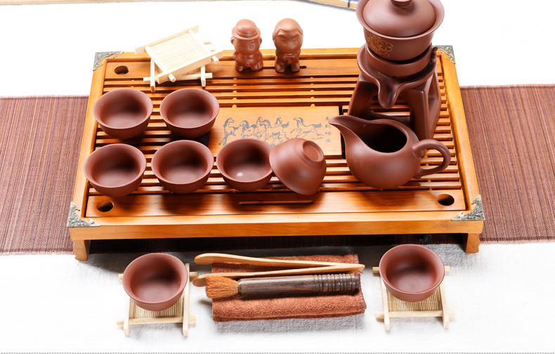 ZongTang purple ceramic kung fu tea set home office small solid wood tea tray drawer cups of tea table set