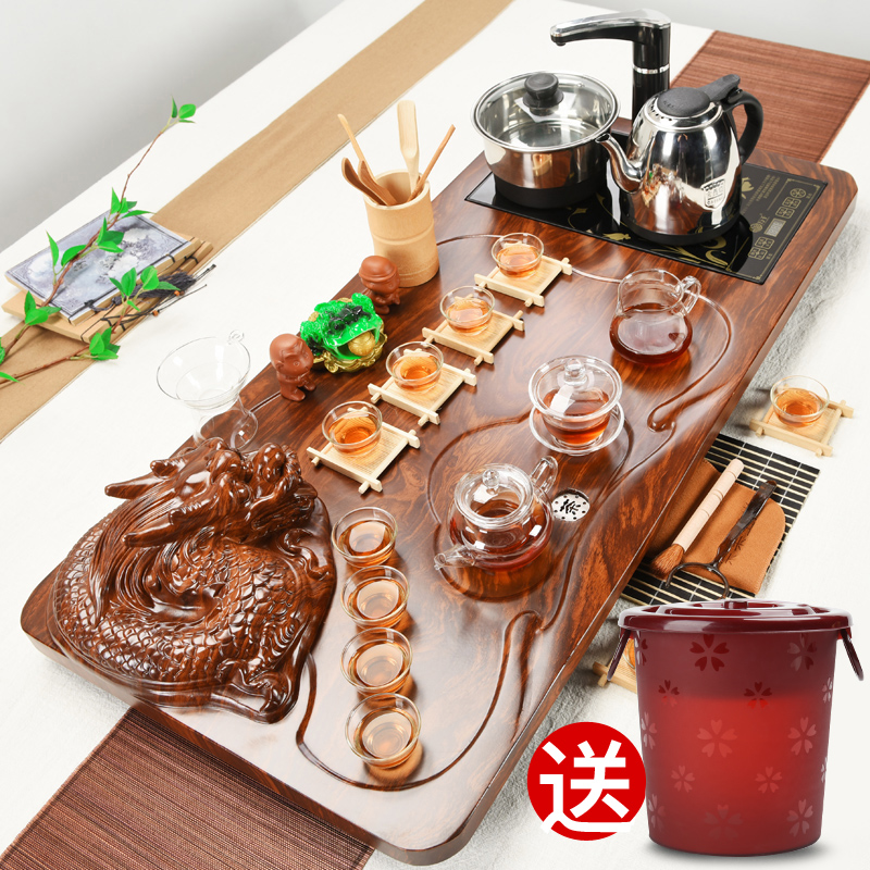 ZongTang ceramic purple kung fu tea sets tea four unity household automatic tea taking of a complete set of solid wood tea tray