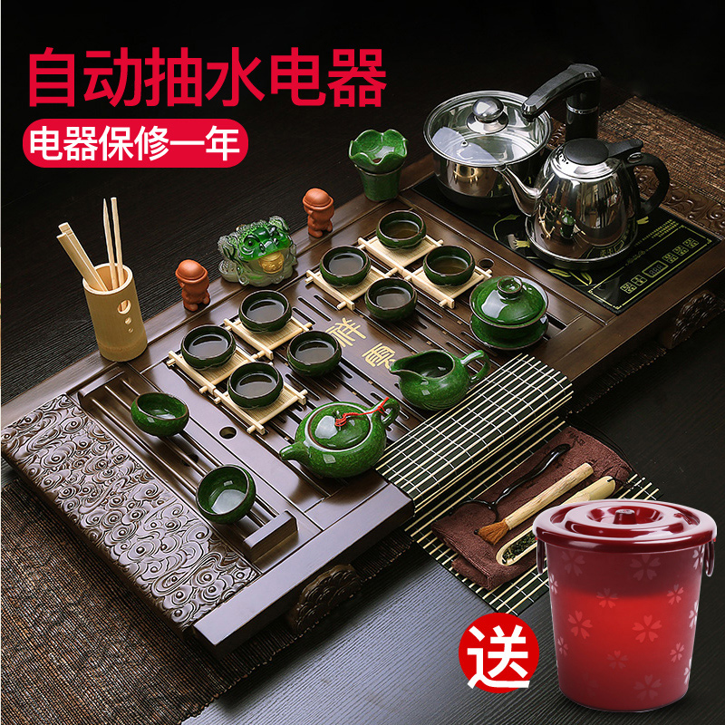ZongTang violet arenaceous kung fu tea set home ice crack of a complete set of tea set four unity electric magnetic furnace solid wood tea tray