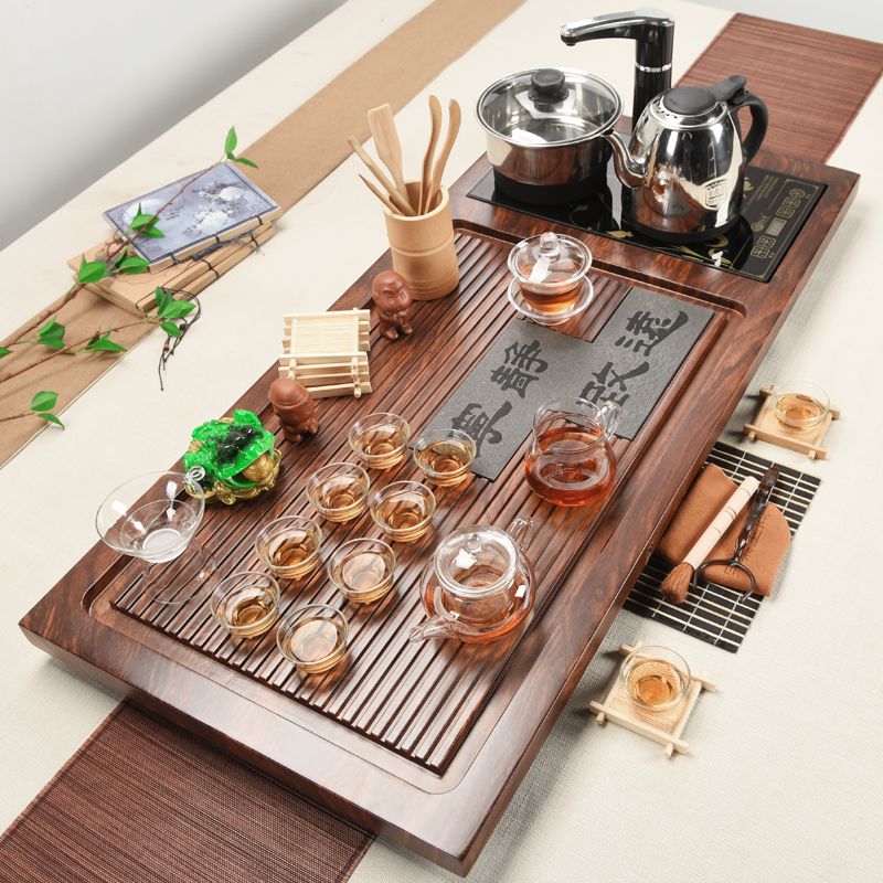 ZongTang tea set home purple ceramic kung fu electric furnace solid wood tea tray tea tea cup teapot