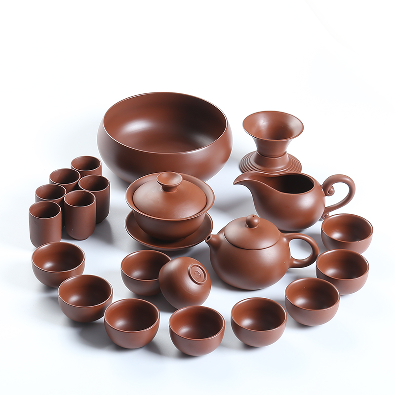 Yixing purple sand tea kungfu tea set undressed ore old xi shi purple clay pot of a complete set of tea cups teapot gift box