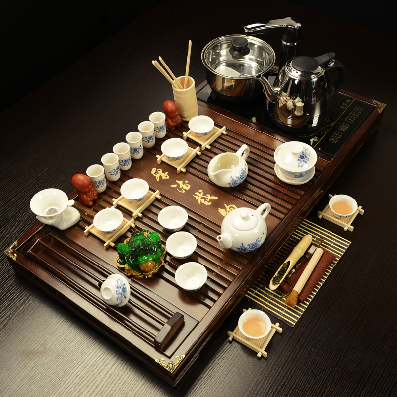 ZongTang purple sand tea set tea service of a complete set of induction cooker four one solid wood tea tray household kung fu tea tea set