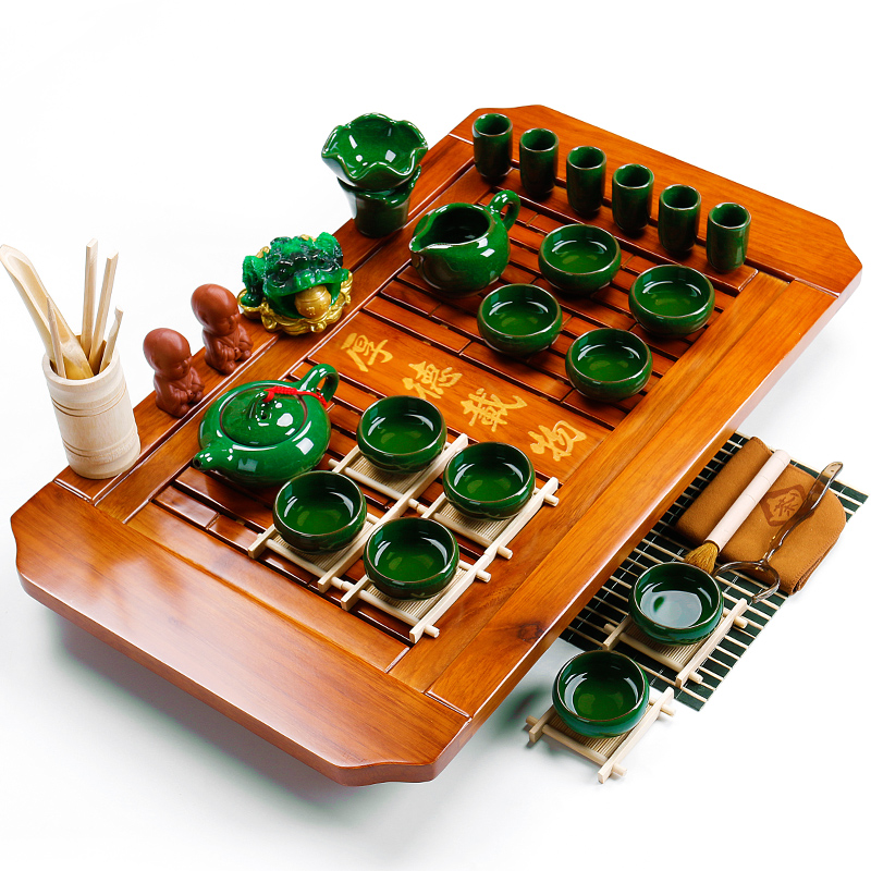 ZongTang to yet kung fu tea set with your up purple sand tea set tea service of a complete set of ceramic solid wood tea tray tea table