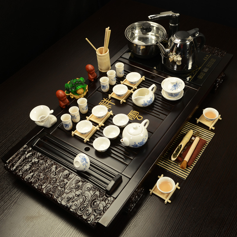 ZongTang purple sand tea set tea service of a complete set of induction cooker four one solid wood tea tray household kung fu tea tea set