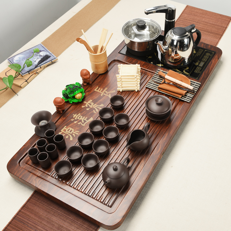 ZongTang ceramic cup pot induction cooker purple sand tea set household kung fu tea tea solid wood tea tray