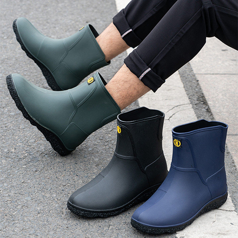 Rain boots men's summer rain boots short tube fashion men's rain boots waterproof non-slip rubber shoes light mid-tube kitchen trendy shoes