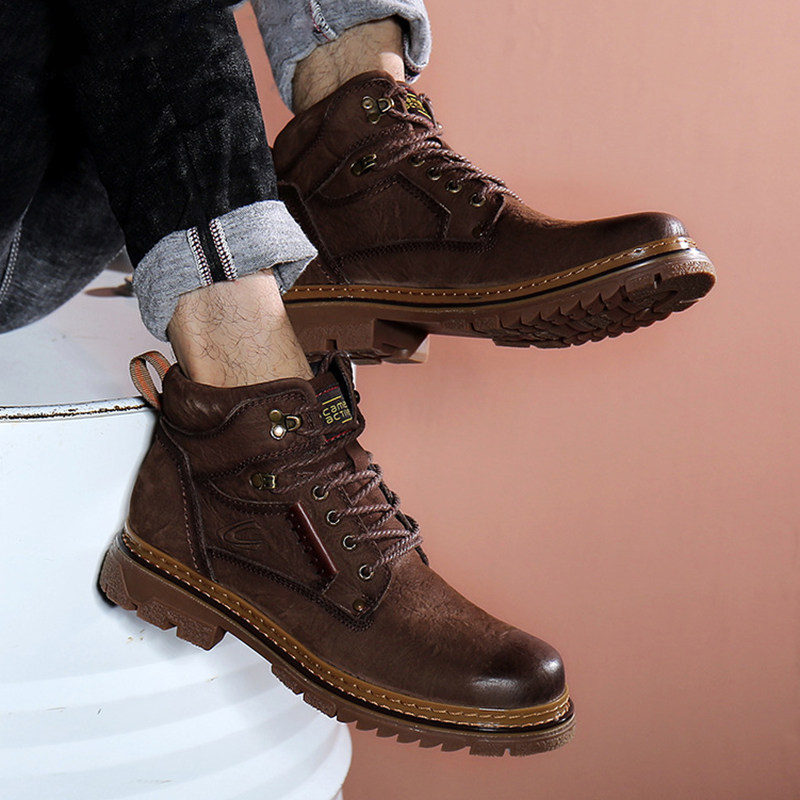 German camel dynamic men's boots leather Martin boots male high cylinder cotton shoes men's winter warm and suede snow boots man