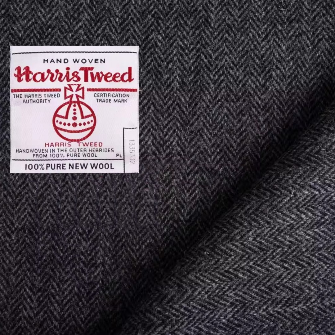 товар из китая 英国新款进口哈里斯粗花呢深灰人字纹harris tweed现货大衣面料
