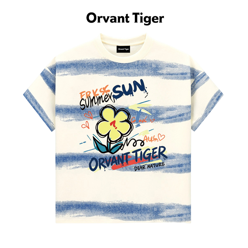 New Orvant Tiger Summer Korean Style Lazy Striped Short-Sleeved T-Shirt for Men and Women, Loose Couple Wear Top New Orvant Tiger Summer Korean Style Lazy Striped Short-Sleeved T-Shirt for Men and Women, Loose Couple Wear Top