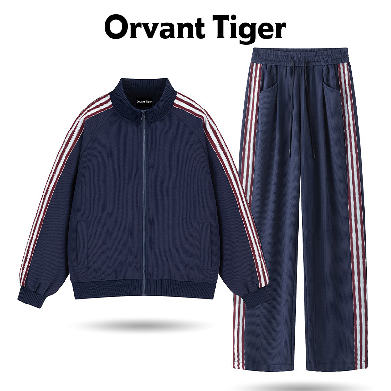 New Orvant Tiger Retro Straight-Cut Fabric Drape Wide-Leg Two-Piece Casual Suit with Stand-Up Collar Cardigan Jacket