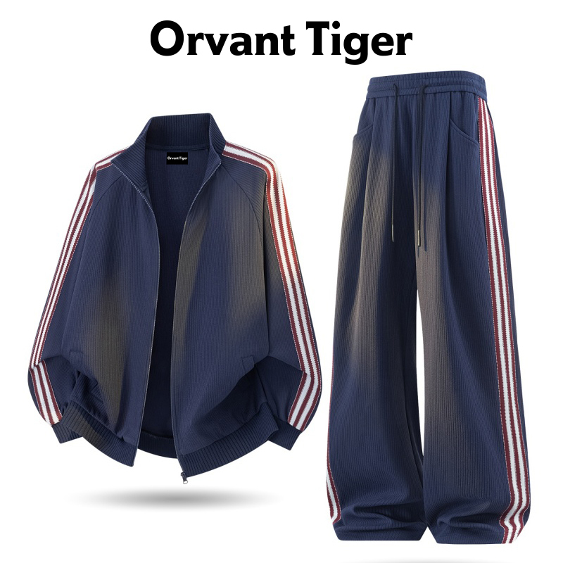 New Orvant Tiger Retro Straight-Cut Fabric Casual Suit with Stand-Up Collar Cardigan Jacket and Drapey Wide-Leg Two-Piece Set New Orvant Tiger Retro Straight-Cut Fabric Casual Suit with Stand-Up Collar Cardigan Jacket and Drapey Wide-Leg Two-Piece Set