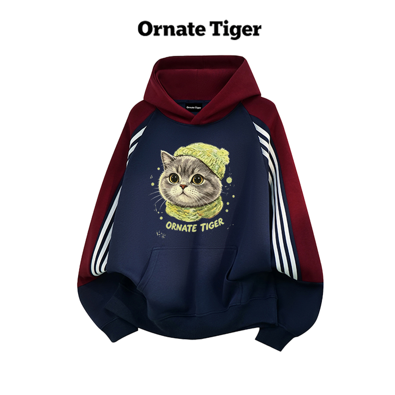 New Ornate Tiger Retro Sports Style Oil Painting Cat Hooded Sweatshirt for Women 2026 Autum Hooded Top