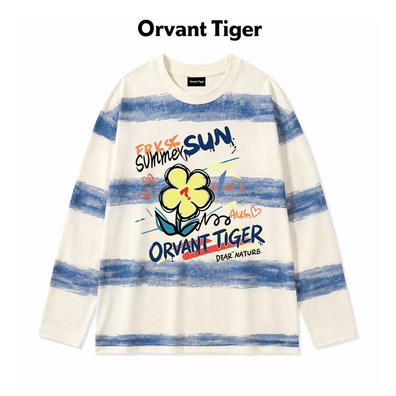 New Orvant Tiger Autumn Casual Striped Long-Sleeve T-Shirt Heavyweight Pure Cotton Oversize Slimming Top