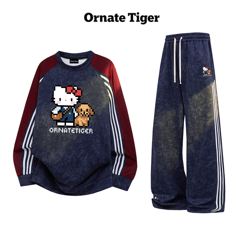 New Ornate Tiger Korean-Style Pixel Kitty Print Set, New Loose Two-Piece Top for Autumn and Winter New Ornate Tiger Korean-Style Pixel Kitty Print Set, New Loose Two-Piece Top for Autumn and Winter