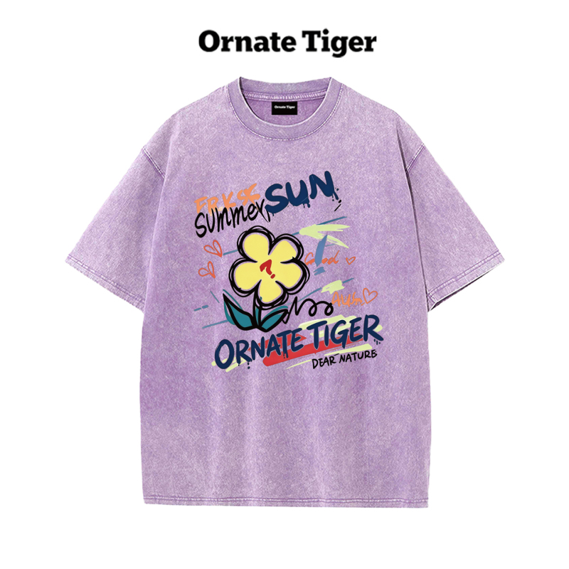 New Ornate Tiger2026 Summer Collection Niche Washed Vintage Short-Sleeve Casual Graffiti T-Shirt Top