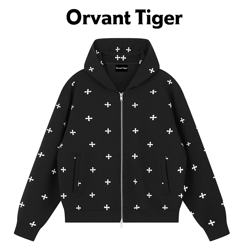 New Orvant Tiger Retro Sweet-Cool Style Cross-Floral Print Sweatshirt Heavyweight Loose Zipper Hooded Jacket New Orvant Tiger Retro Sweet-Cool Style Cross-Floral Print Sweatshirt Heavyweight Loose Zipper Hooded Jacket