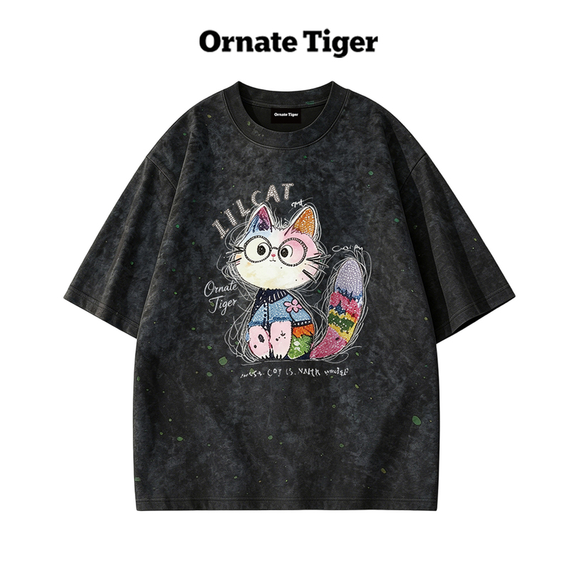 New Ornate Tiger Pure Cotton Distressed Black Short-Sleeved Unisex Design Korean-Style Printed T-Shirt Half-Sleeve Top New Ornate Tiger Pure Cotton Distressed Black Short-Sleeved Unisex Design Korean-Style Printed T-Shirt Half-Sleeve Top
