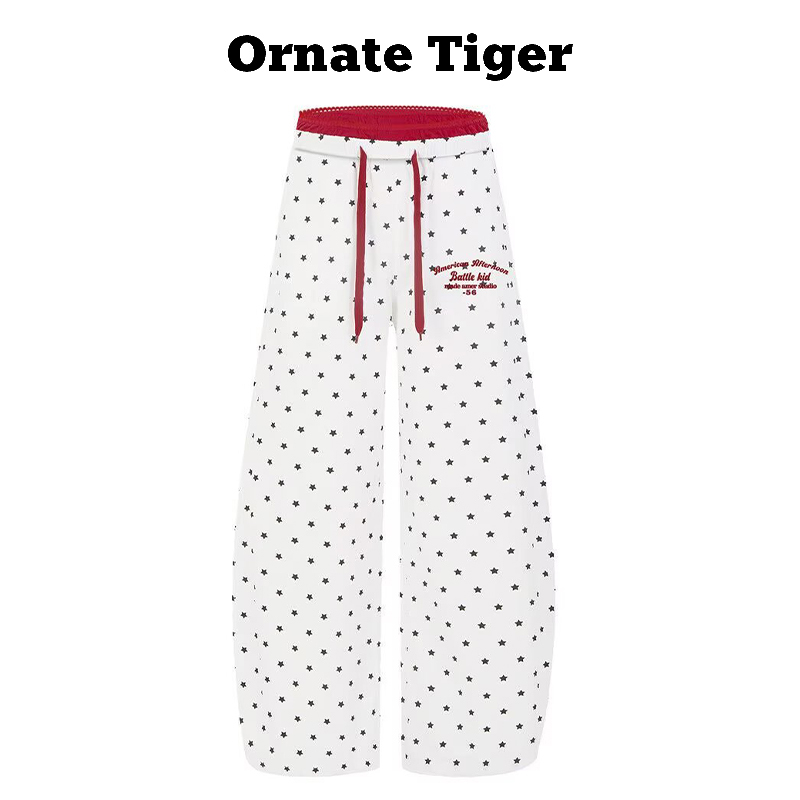 New Ornate Tiger Summer American Retro Star Casual Pants Lazy ins Navy Blue Wide-Leg Sweatpants