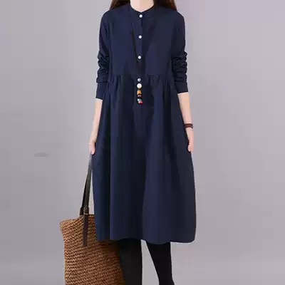 Pregnant women autumn dress long version over the knee 2021 new autumn loose dress Korean tide pregnant mother skirt