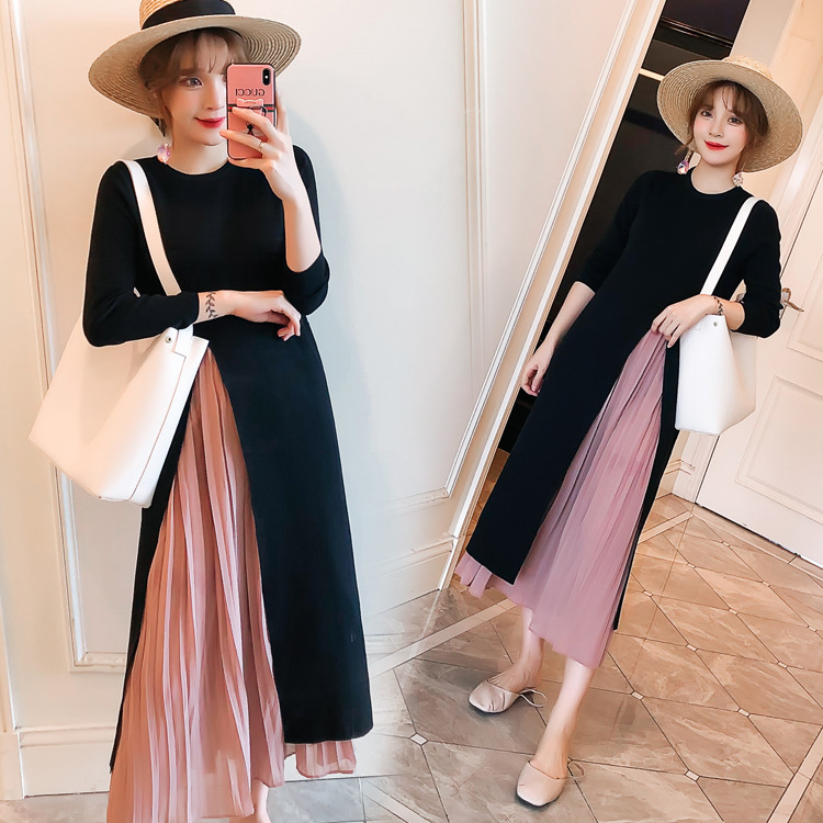 Pregnant women dress long version over the knee 2021 new fat mm200 pounds plus fat to increase loose spring and autumn fashion skirt