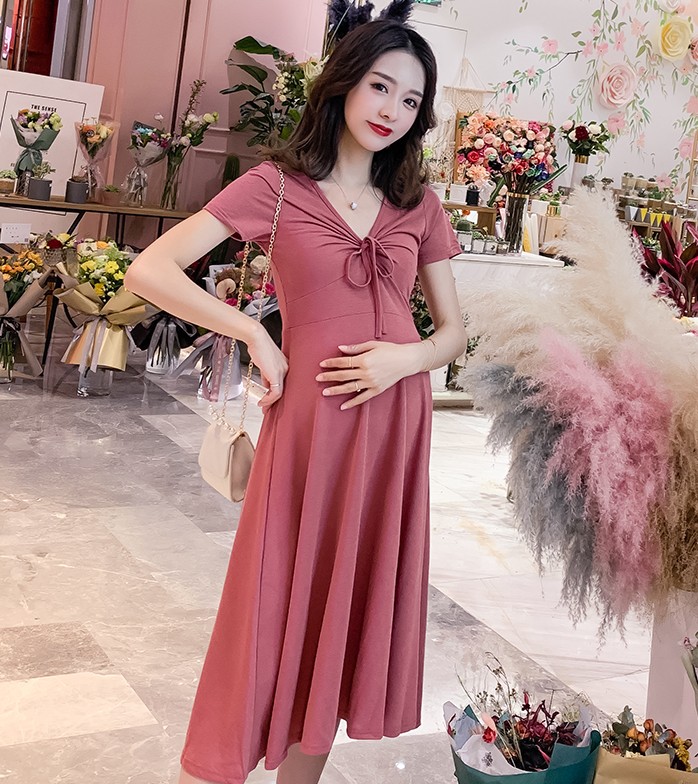 Maternity dress summer fashion 2021 new long over-the-knee summer Korean version slim thin fashion skirt