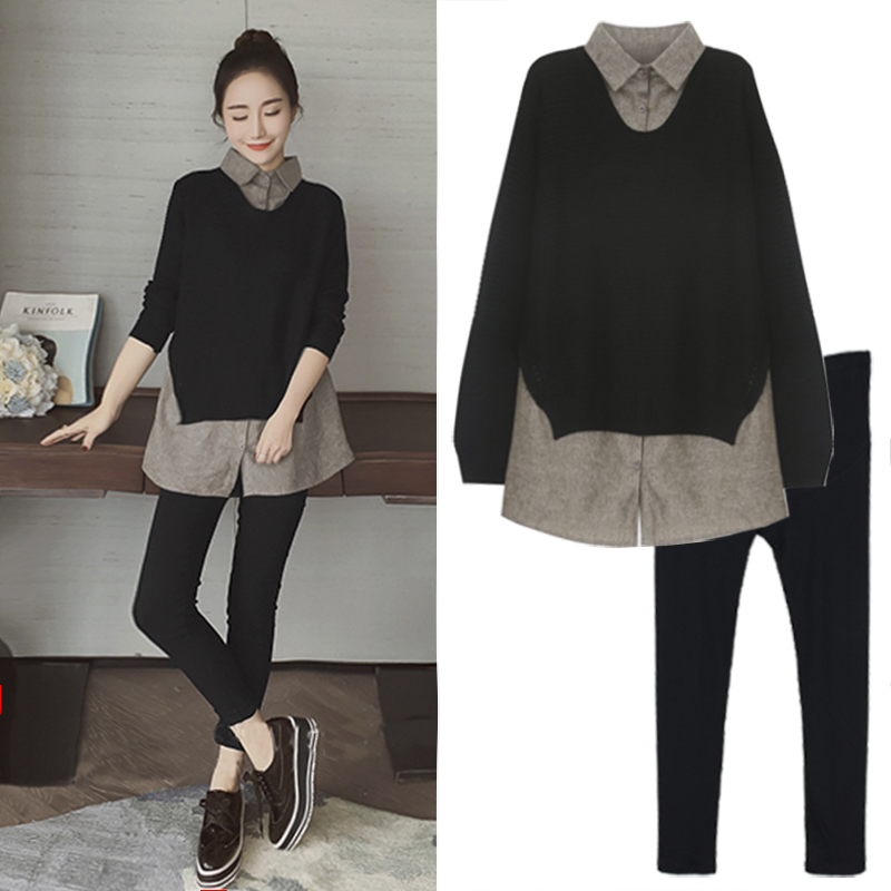 Pregnant women autumn suit fashion 2021 new fashion hot mom dress outside wearing autumn Western style top two-piece set