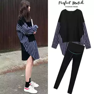 Pregnant women autumn dress fashion 2021 new loose trendy two-piece spring and autumn spicy mom western style suit