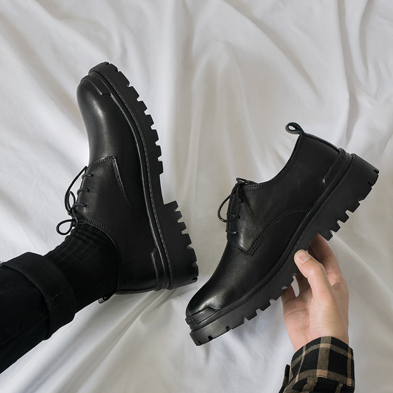 Genuine leather trendy leather shoes men's Korean version all-match casual business dress small leather shoes Hong Kong style autumn low top Martin boots men