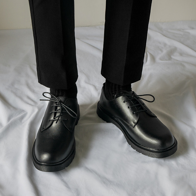 Hong Kong style youth casual leather shoes men's genuine leather Korean version trendy business suit with heightened British breathable men's shoes