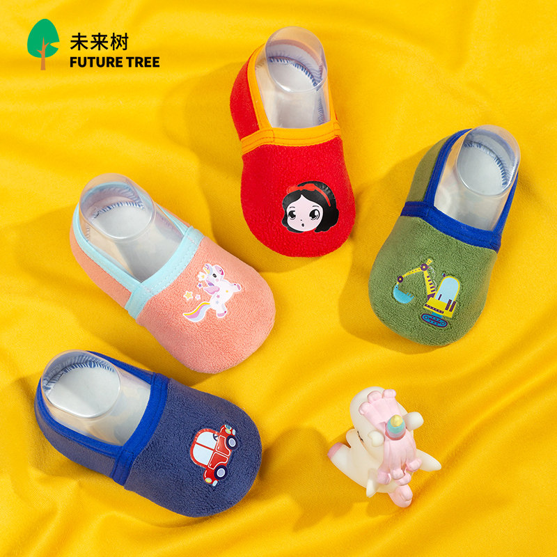 Baby floor socks baby non-slip soft bottom autumn and winter plus velvet indoor thickened children's floor shoes early teaching step cool