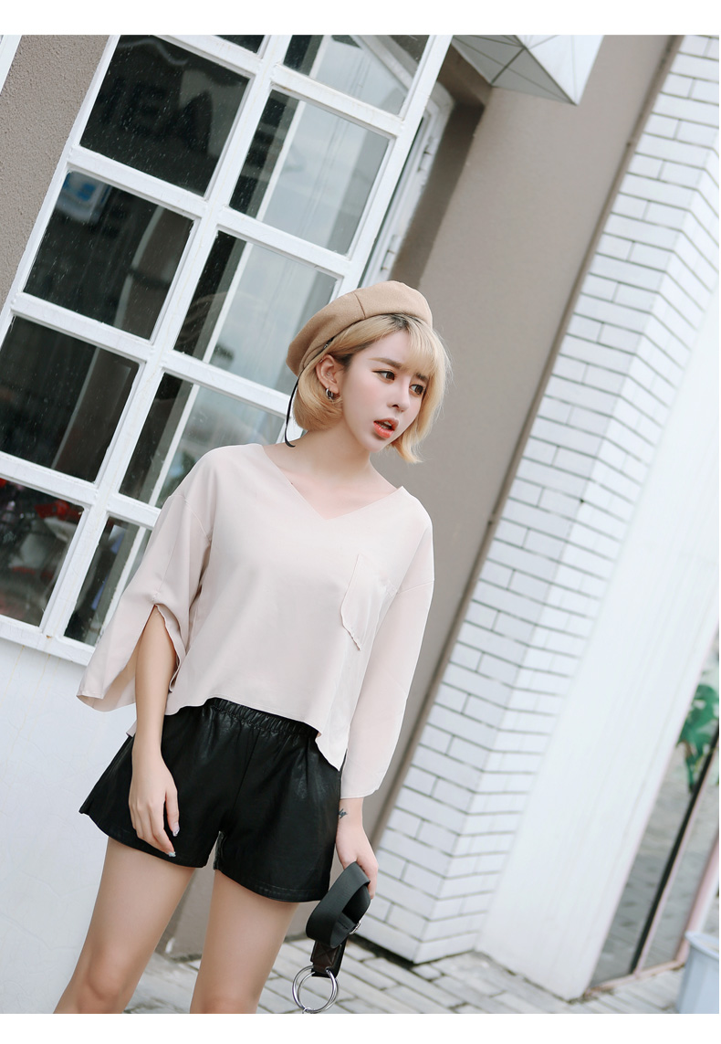Quần short da mùa đông PU nữ mùa thu đông 2018 mới mặc quần thun lưng thun rộng quần lửng cạp cao cạp cao quần short nữ hàn quốc