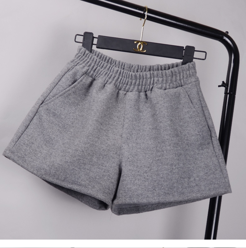 Quần short len ​​nữ mùa đông cạp cao quần ống rộng 2018 phiên bản Hàn Quốc mới của mùa thu hoang dã và mùa đông mặc quần bốt dày quần short bò nữ