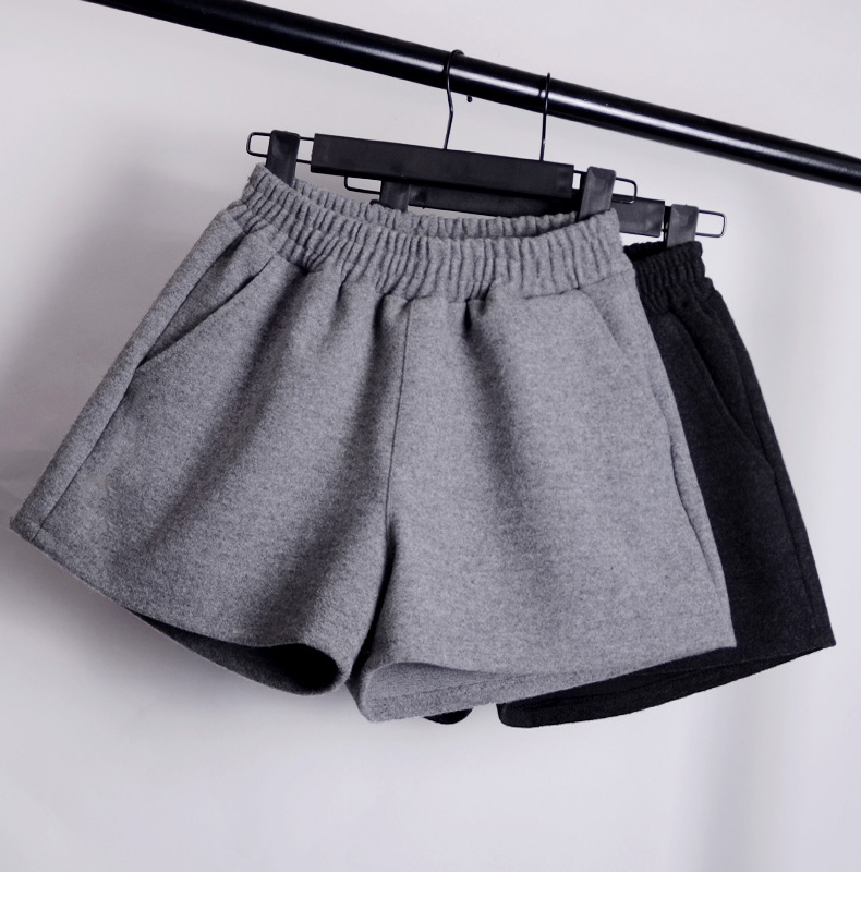 Quần short len ​​nữ mùa đông cạp cao quần ống rộng 2018 phiên bản Hàn Quốc mới của mùa thu hoang dã và mùa đông mặc quần bốt dày quần short bò nữ