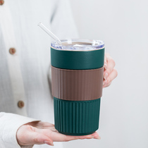 Ceramic cup Mug with lid Coffee cup Juice cup with straw Anti-scalding handy cup Portable large capacity cup