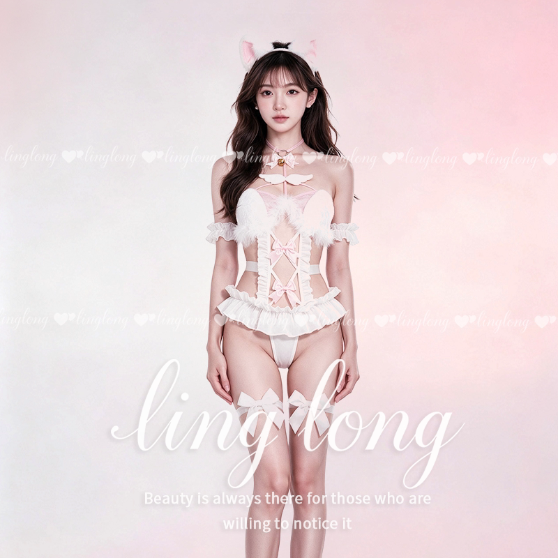 Linglong Cat Girlfriend Nightgown Angel Cat Open-Crotch Bodysuit Pure and Innocent No-Take-Off Sensual Lingerie Linglong Cat Girlfriend Nightgown Angel Cat Open-Crotch Bodysuit Pure and Innocent No-Take-Off Sensual Lingerie