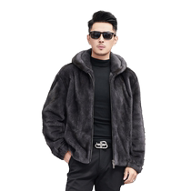 2024 New Imported Winter Hooded North American Mink Mens Velvet Short Mink Fur Coat Fur Jacket