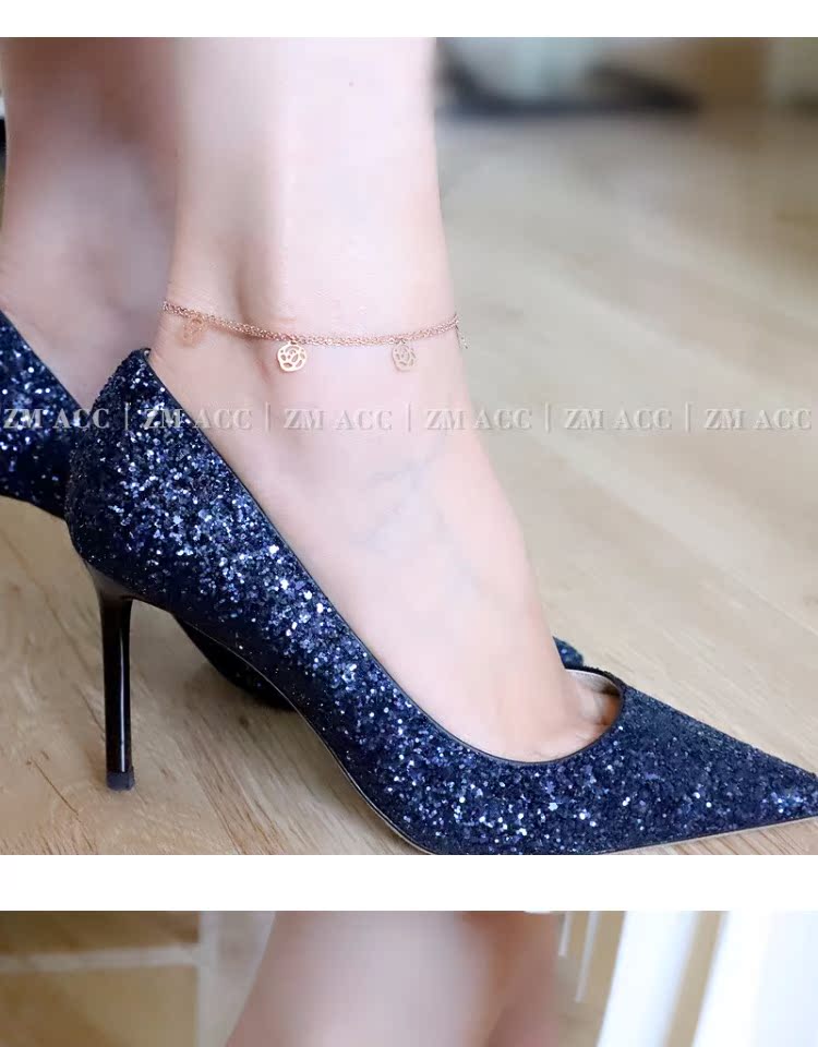 ZM ACC thời trang mới khí chất rỗng hoa hồng tăng gấp đôi titan thép vòng chân nữ chân trần trang sức chân nhẫn - Vòng chân lắc chân vàng tây