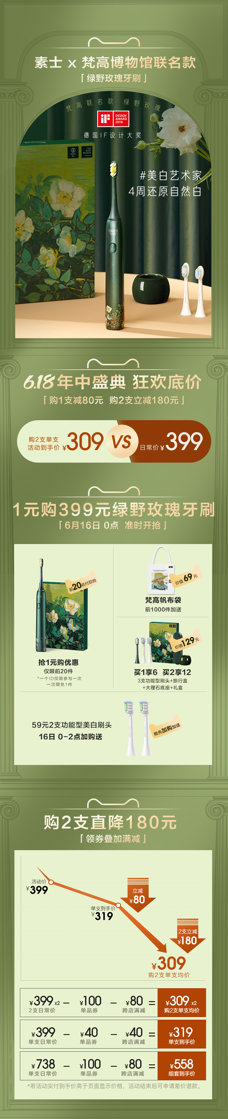 小米生态链 素士 梵高联名款 X3U电动牙刷 智能美白口腔 礼盒装 图1
