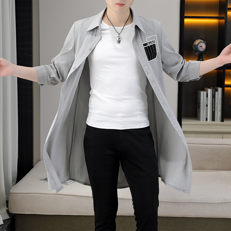White Trench Coat for Men, Mid-Length, Thin Shirt Jacket, Summer Simple Korean Style Sun Protection Cape, Long Shirt White Trench Coat for Men, Mid-Length, Thin Shirt Jacket, Summer Simple Korean Style Sun Protection Cape, Long Shirt