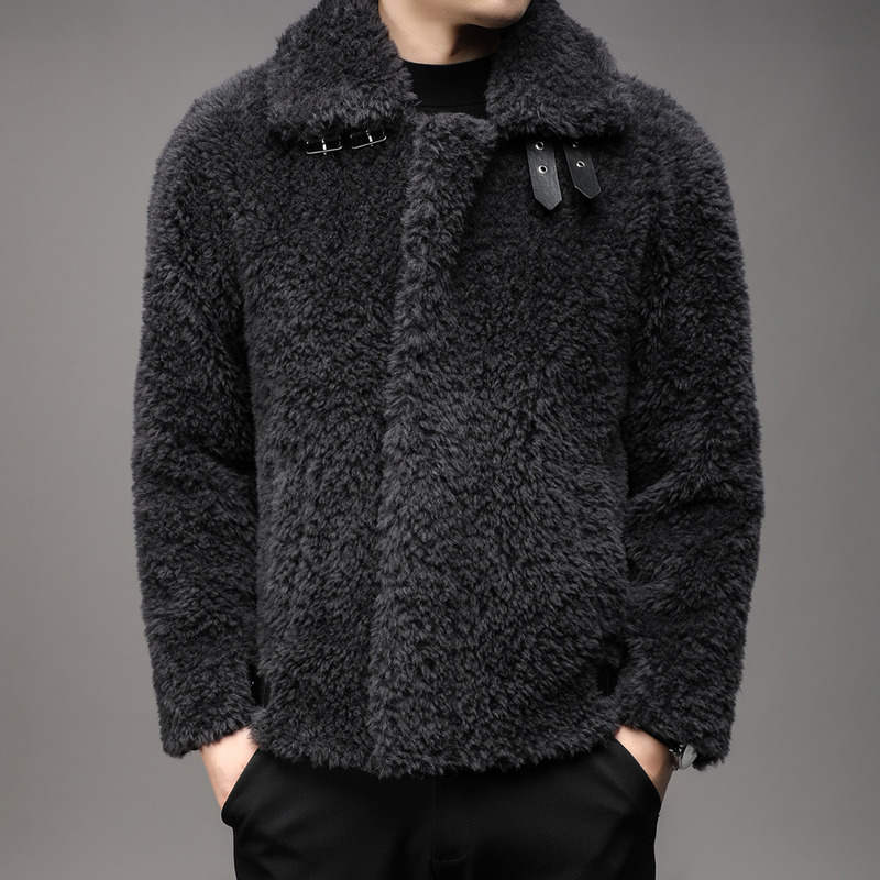 Teddy Fleece Pure Lamb Wool Thickened Fur Coat Men's Sheepskin Patchwork Jacket Winter Lapel Shearling Jacket