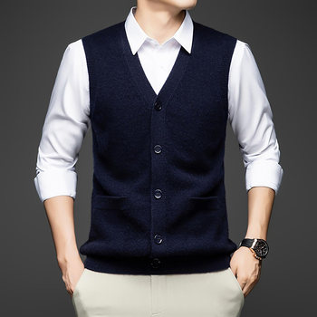 Paul's official 100% pure cashmere vest men's thick cashmere sweater sweater vest autumn and winter v-neck knitted cardigan