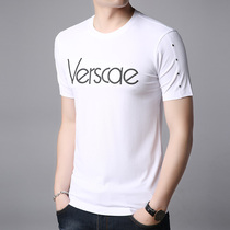 Ice Short Sleeve T-shirt Men's Round Pure Summer Thin Trend Korean Version Youth Embroidery Men's Personality Sleeve