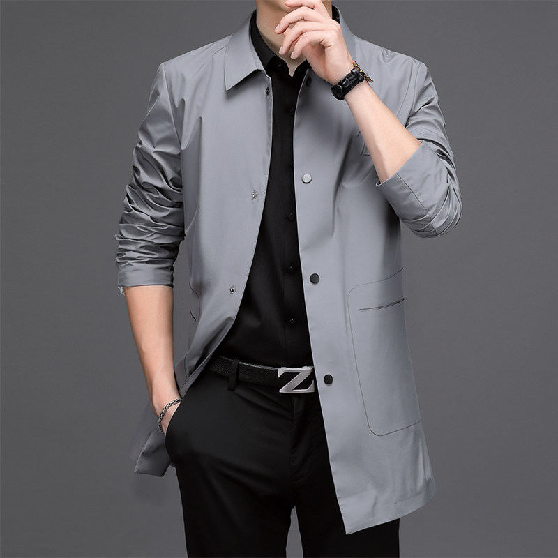 2021 fall lapel mid-length trench coat men's overalls coat Korean version business casual mens handsome jacket coat